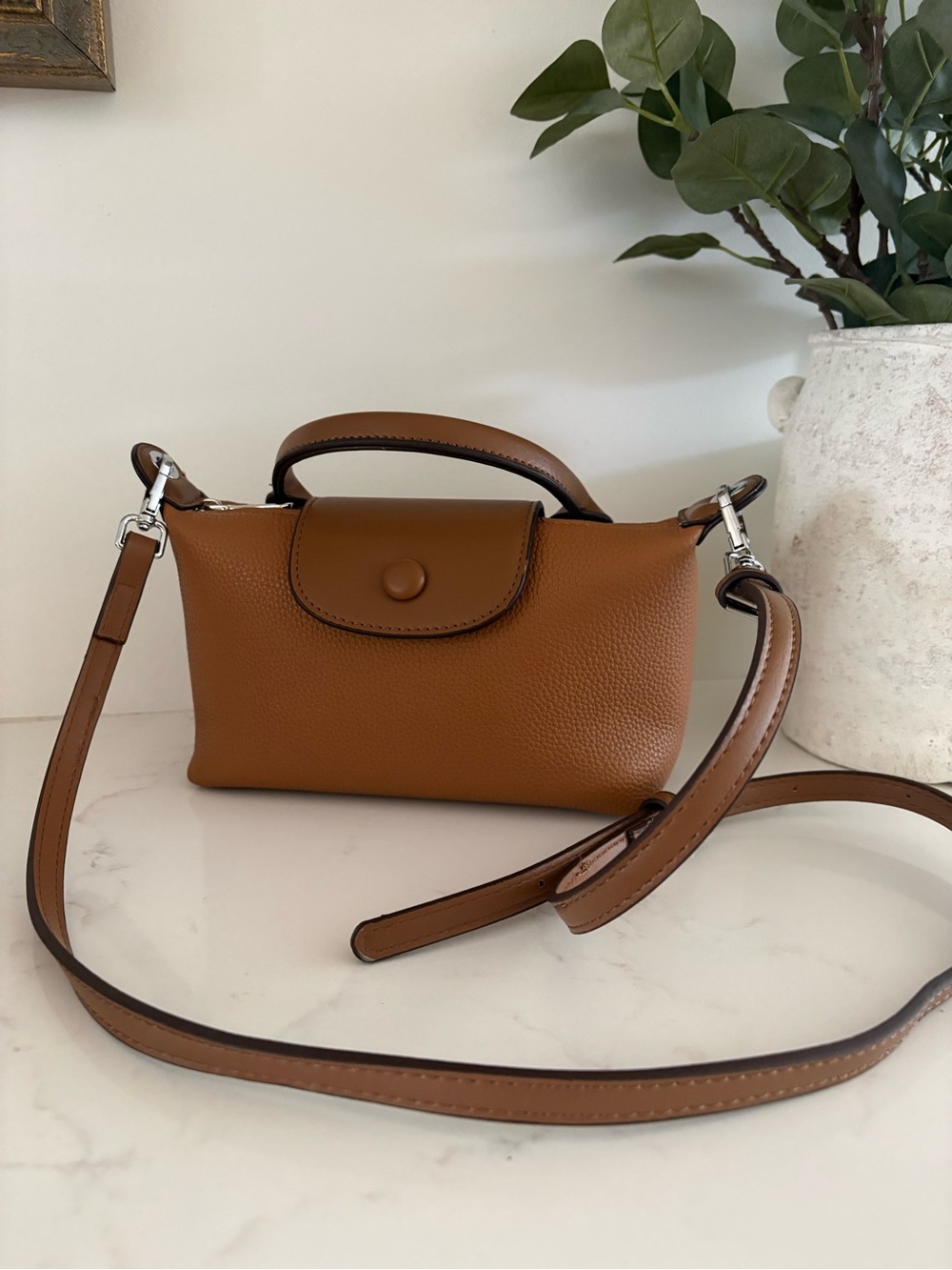 Brown Leather Crossbody Bag with Top Handle